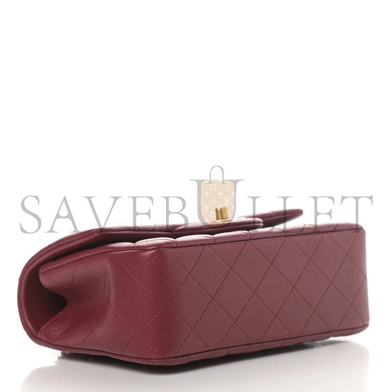 Ch**el lambskin quilted mini top handle rectangular flap burgundy (20*12*6cm)